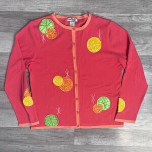 Y2K Fruit cardigan Lightweight Summer Coral Lemon Lime Size Large